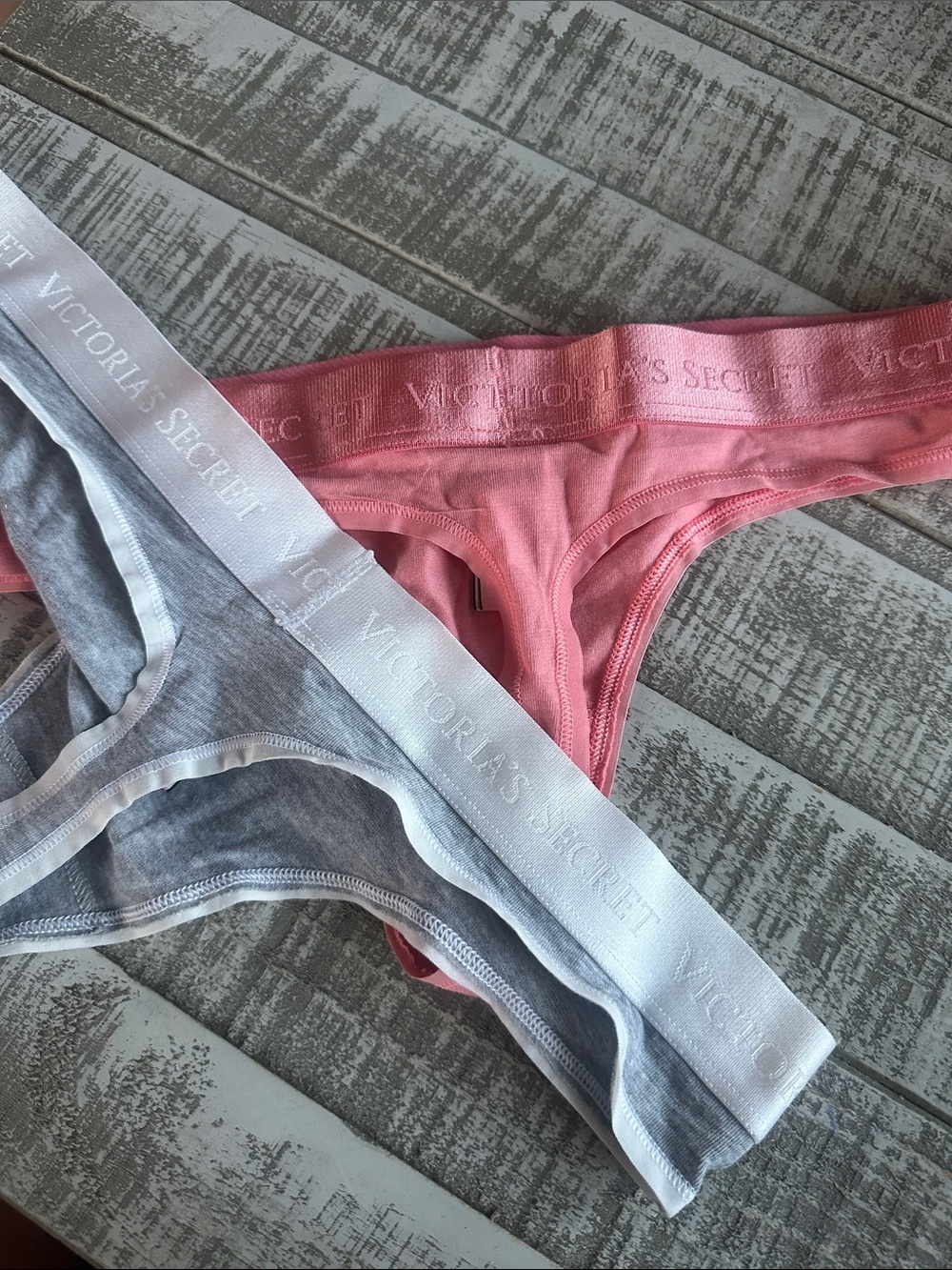 Victoria's Secret Coral Pink and Heather Gray Thong Set - Picture 2 of 2